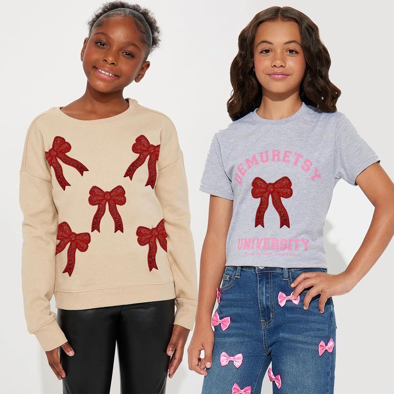 CY 5pcs Red Glitter Sequin Bow Embroidered Patches - Iron On or Sew On - Glamorous DIY Decorative Accessories for Girls Women Clothes Backpacks Jackets - Image 4